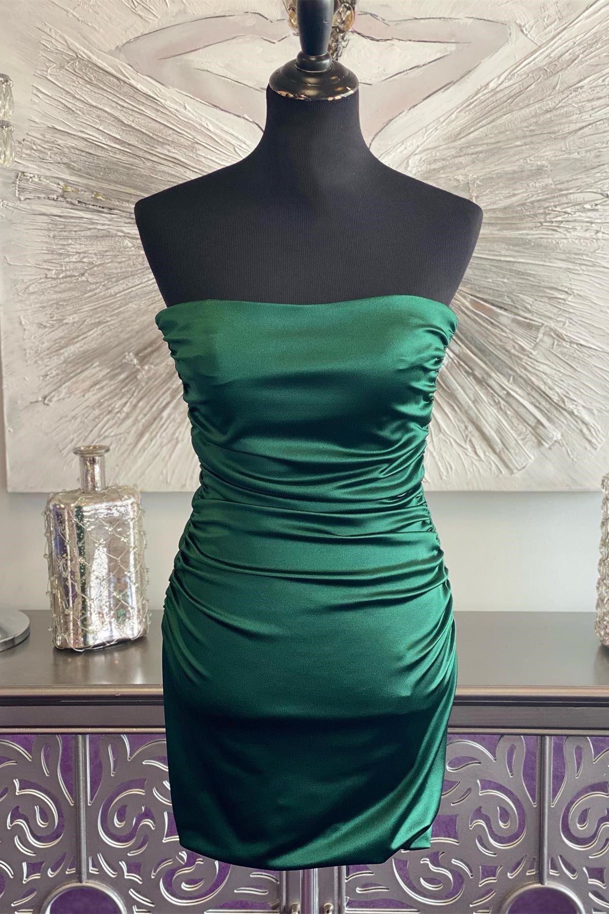 dark green strapless mini dress Dark Green Strapless Keyhole Mini Homecoming Dress
