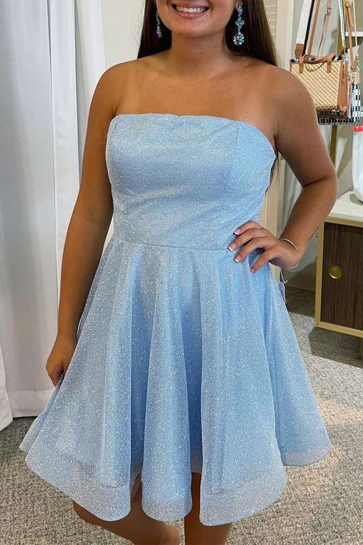 Strapless Light Blue A-line Short Homecoming Dress