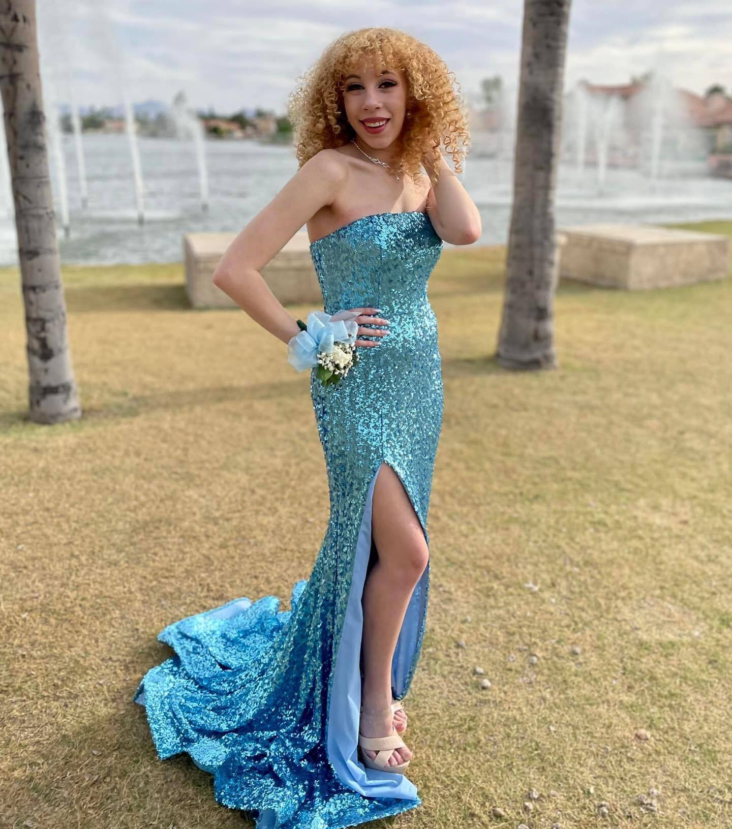 Strapless Sequin Mermaid Long Formal Dress with Slit