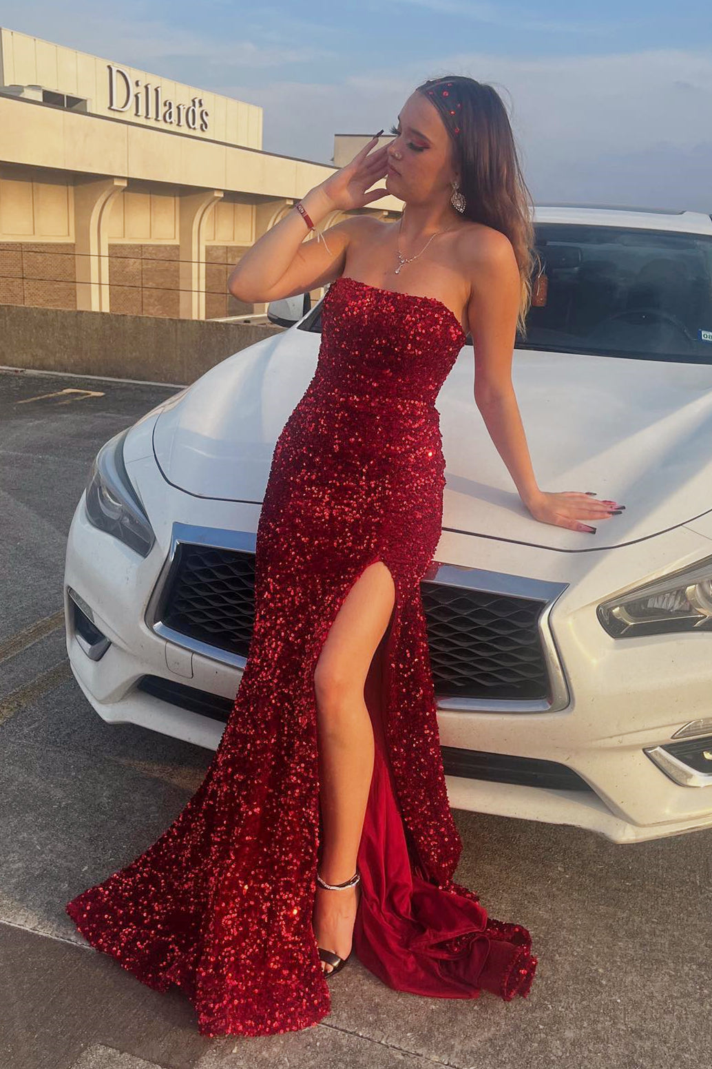 Strapless Sequin Mermaid Long Prom Dress with Slit