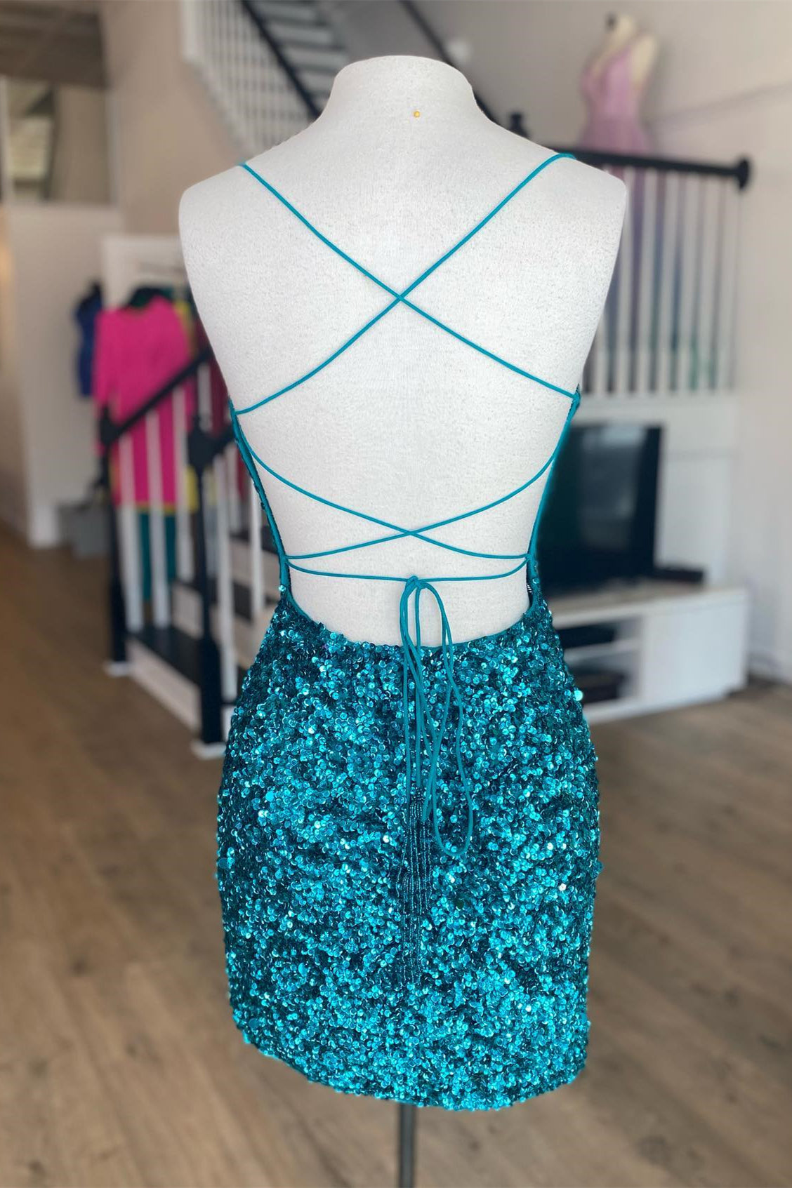 Straps Hot Pink Sequin Bodycon Mini Homecoming Dress