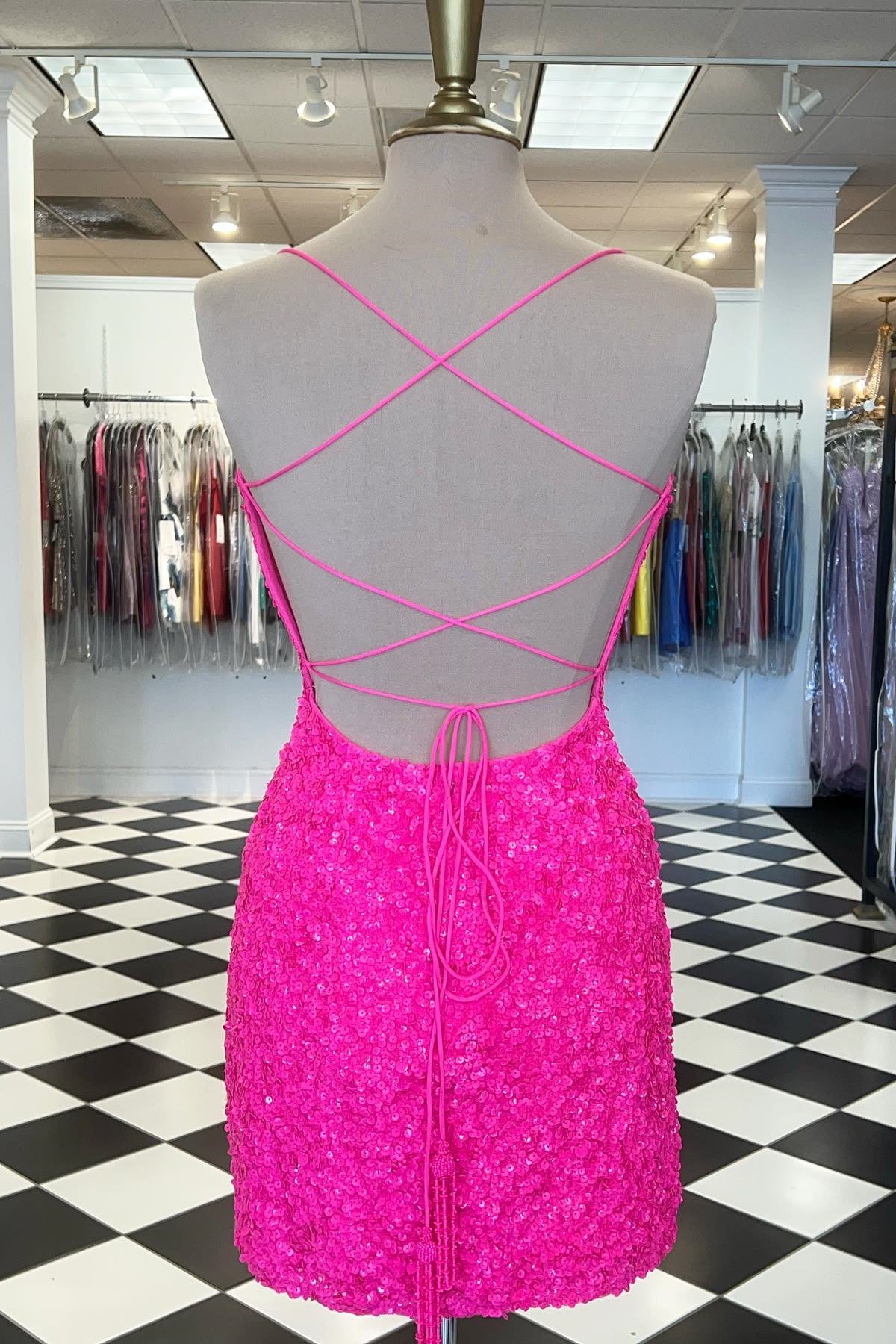 Straps Hot Pink Sequin Bodycon Mini Homecoming Dress Dressesforparty Straps Hot Pink Sequin Bodycon Mini Homecoming Dress Dressesforparty