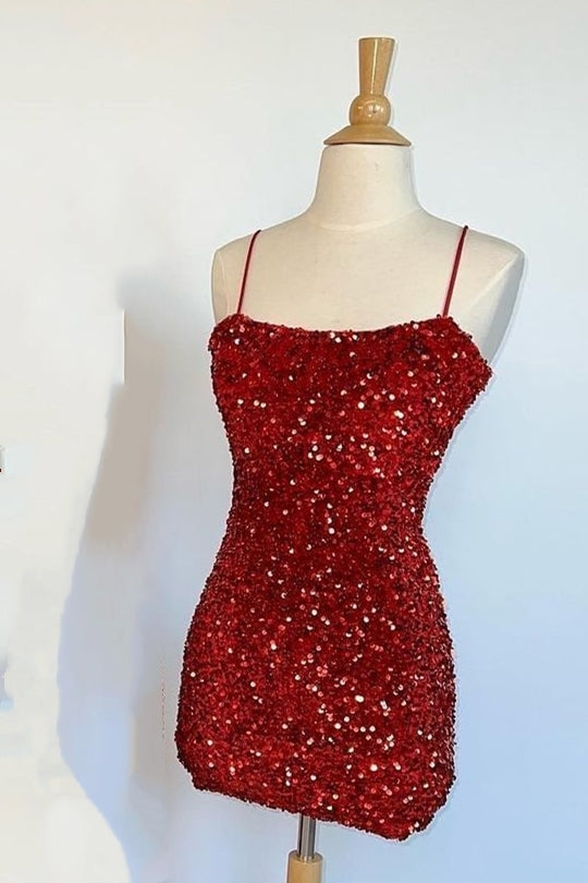 Straps Hot Pink Sequin Bodycon Mini Homecoming Dress