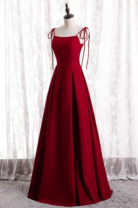Straps A-line Red Simple Long Party Dress