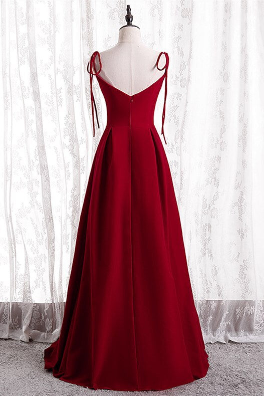 Straps A-line Red Simple Long Party Dress