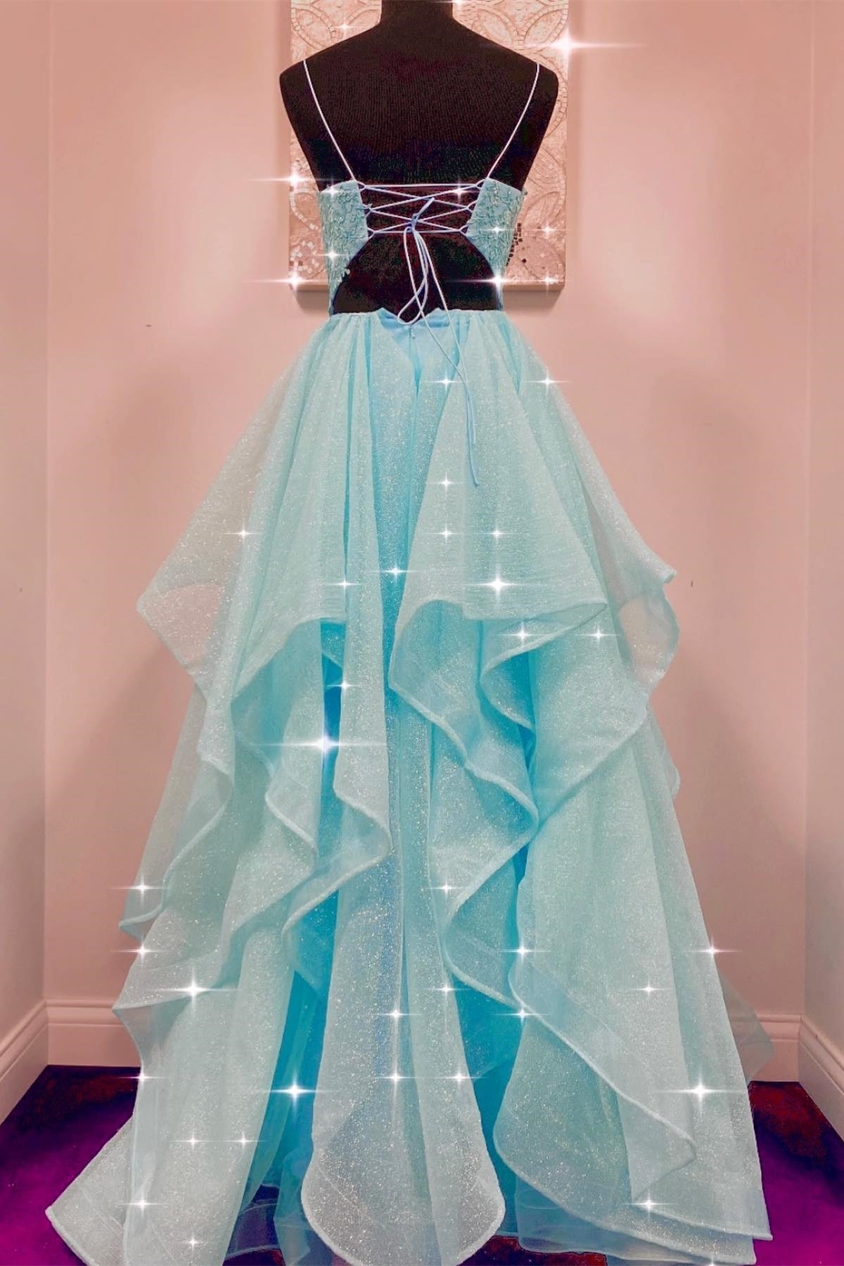 Straps Blue Tiered Layers Long Formal Dress