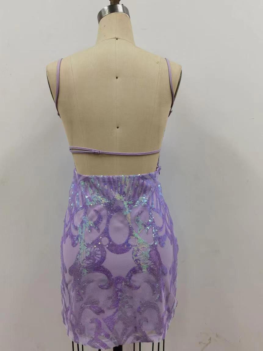 Straps Lavender Sequin Bodycon Mini Dress