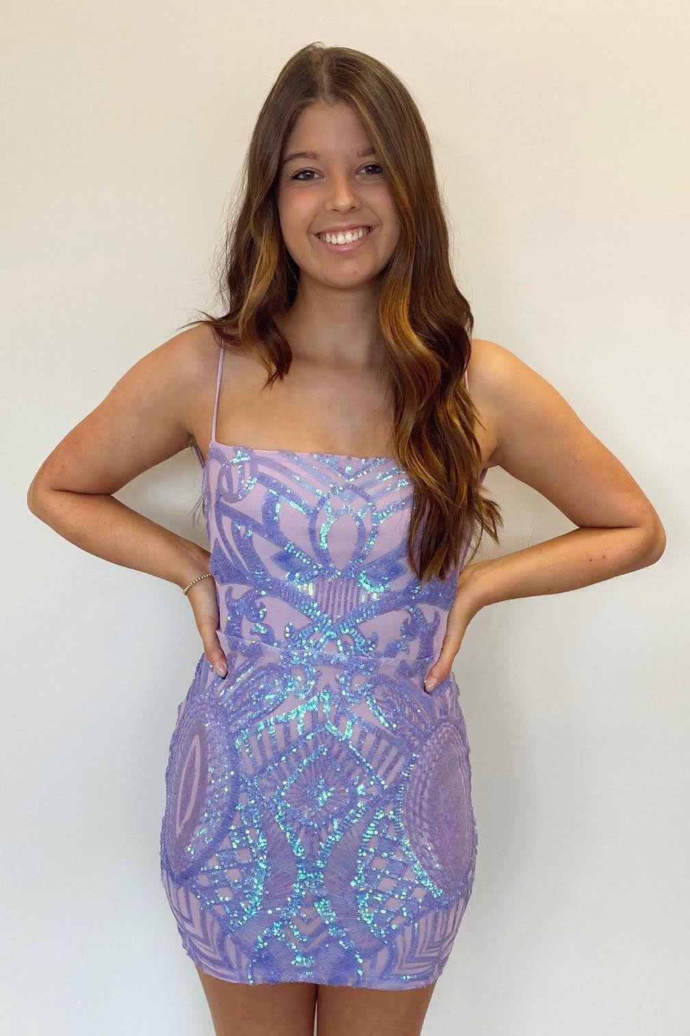 Straps Lavender Sequin Bodycon Mini Dress