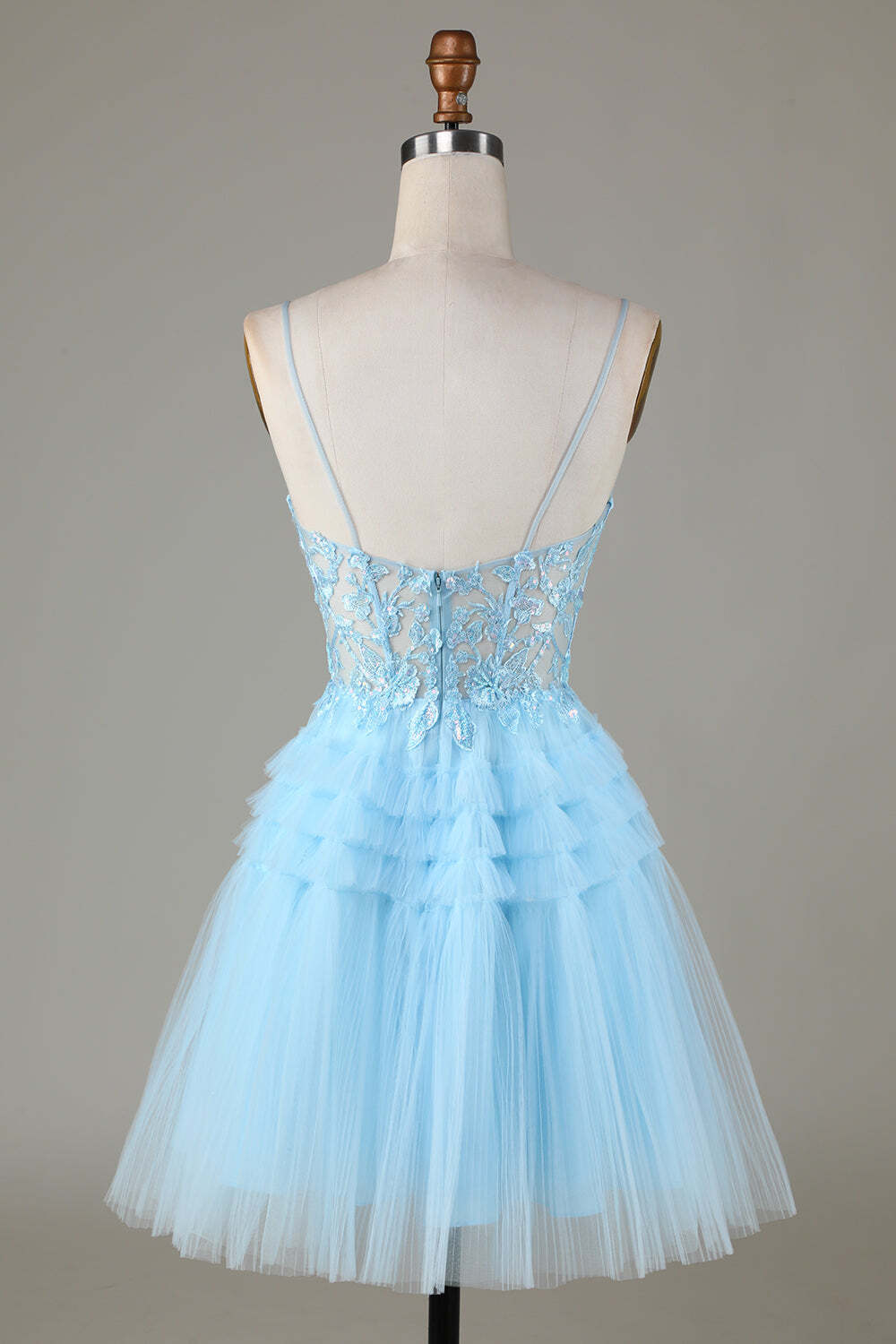 Straps Light Blue Tiered Ruffles Short Princess Dress