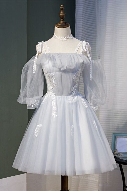 Straps Light Grey Short Tulle Homecoming Dress – Dressesforparty