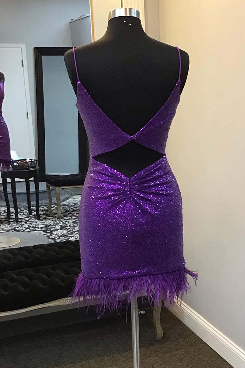 Straps Purple Sequin Pleated Bodycon Mini Dress