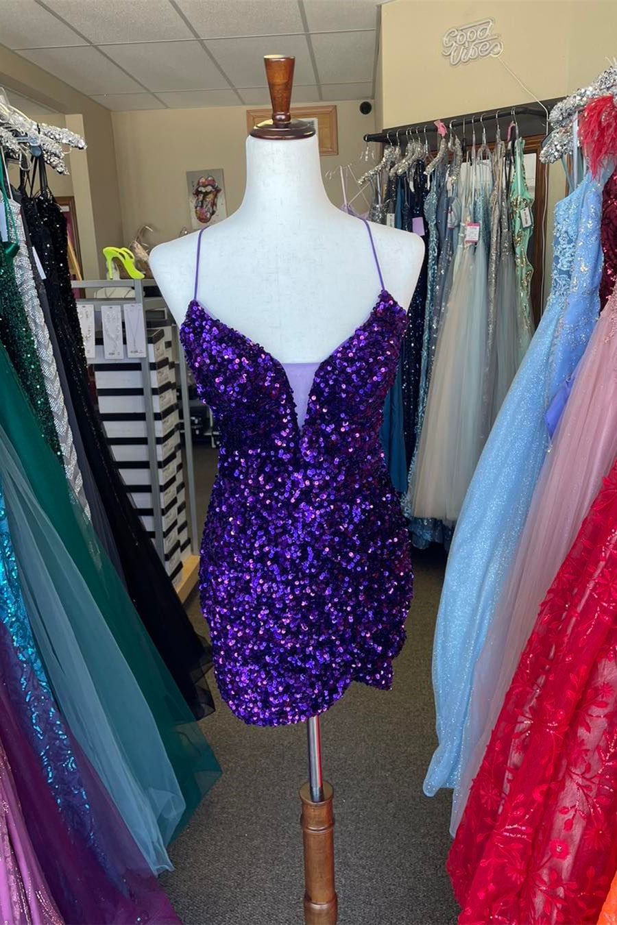 Straps Purple Sequin Tulip Bodycon Mini Dress