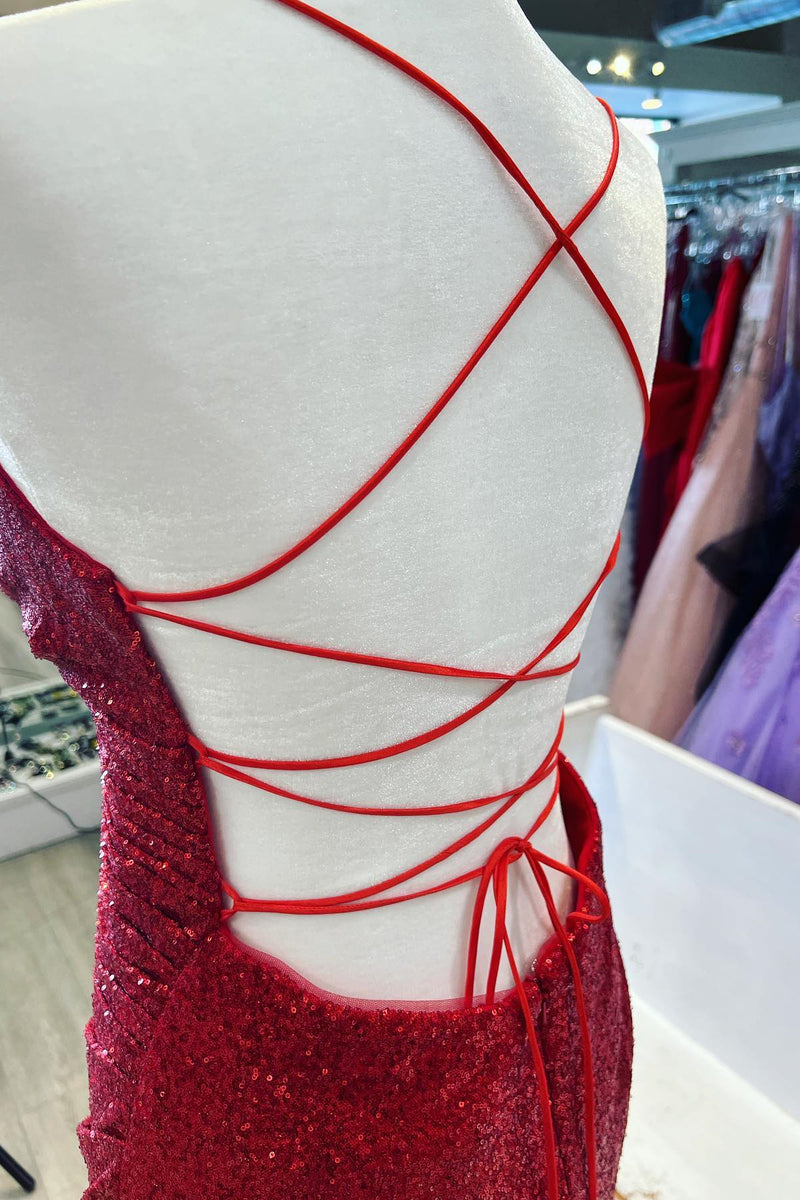Straps Red Sequin Mermaid Long Formal Dress
