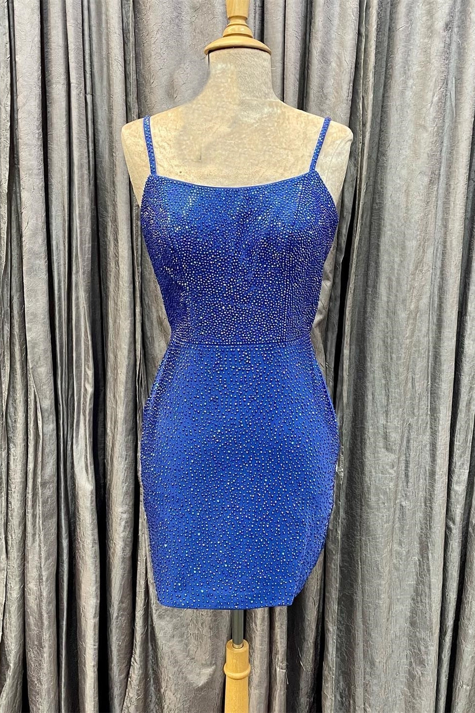 Straps Royal Blue Beaded Bodycon Mini Party Dress