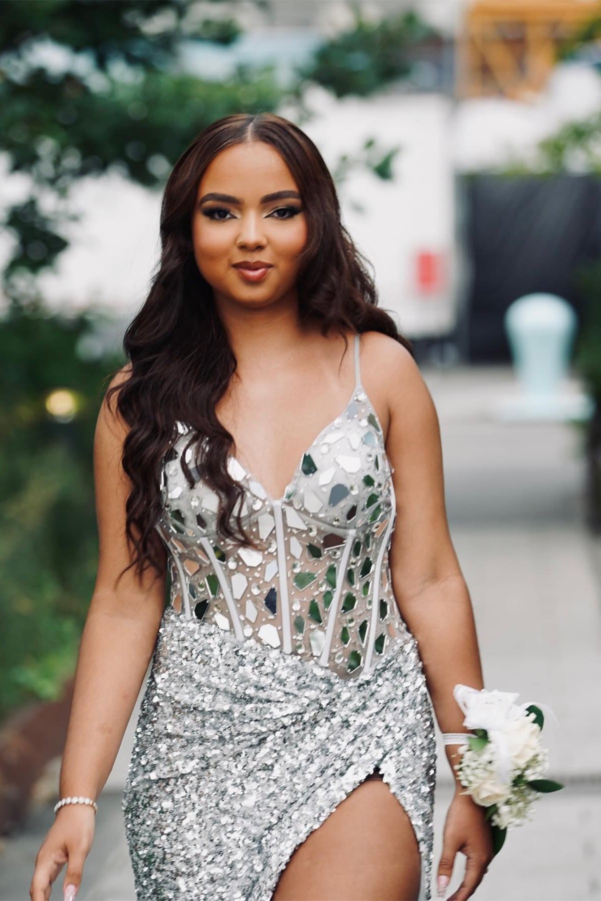 glass sequin dress Long Formal Dress with Broken-Glass Sequins