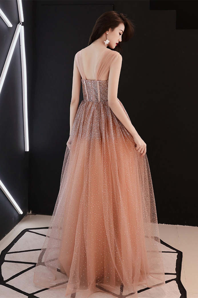 Stunning Champagne Sequins Long Formal Gown