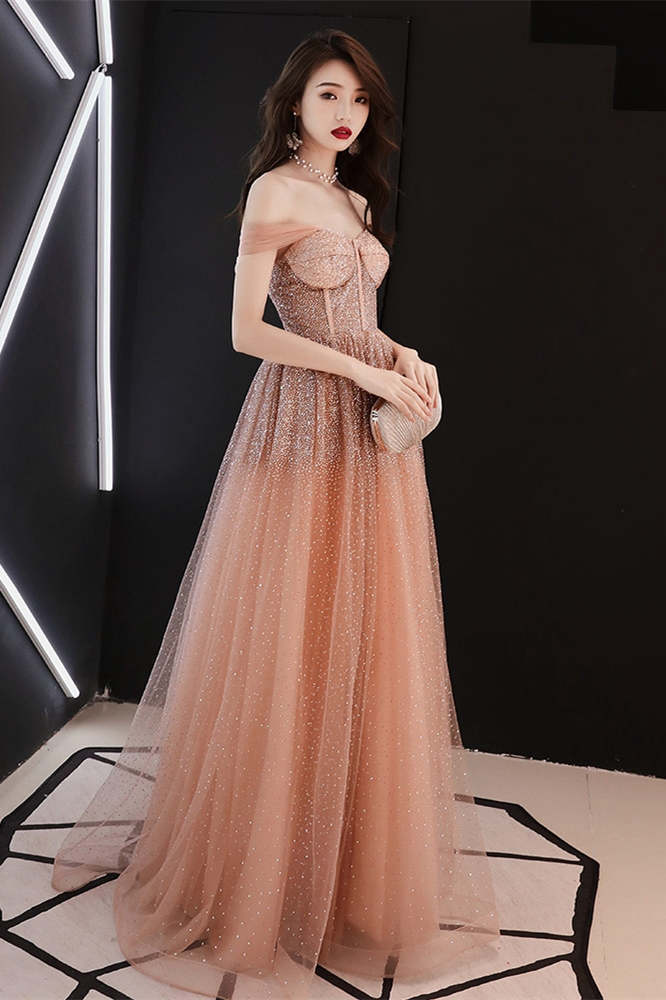 Stunning Champagne Sequins Long Formal Gown