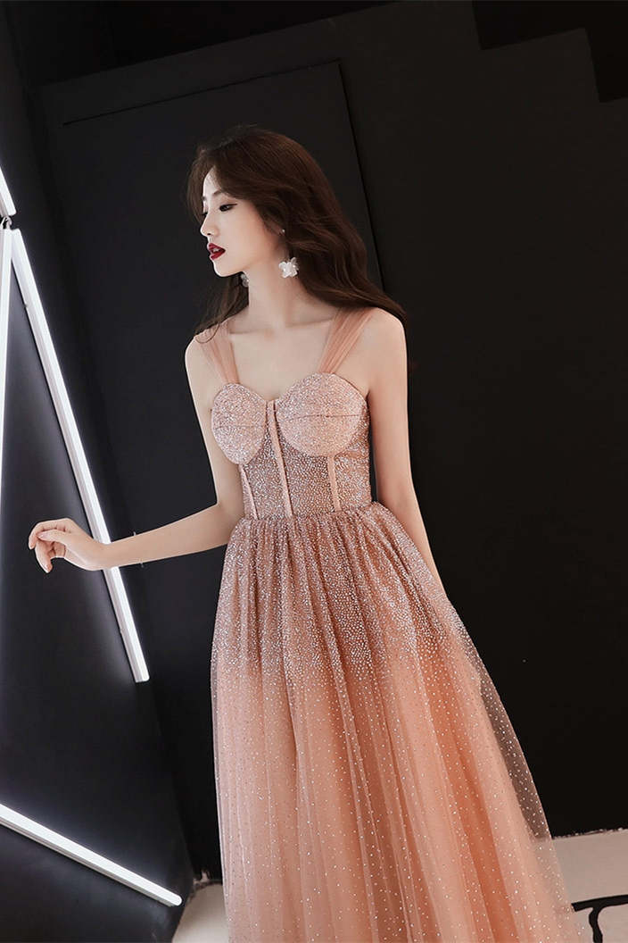Stunning Champagne Sequins Long Formal Gown