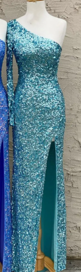 Stunning Light Purple Sequins Mermaid One Sleeve Prom Gown 