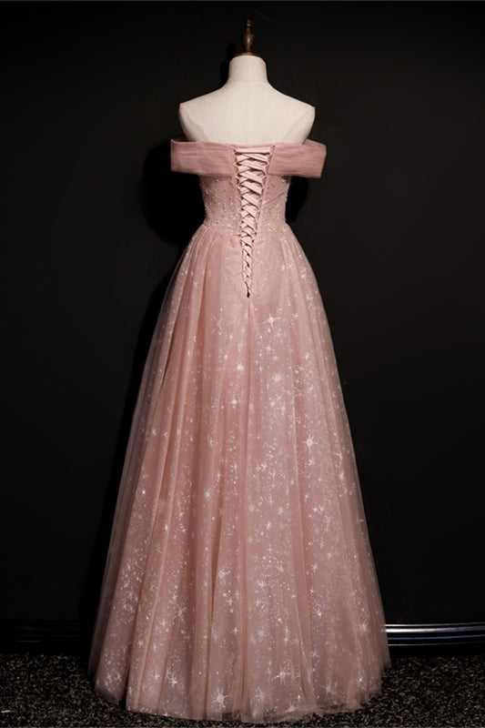 Stunning Off the Shoulder Pink Long Prom Dress