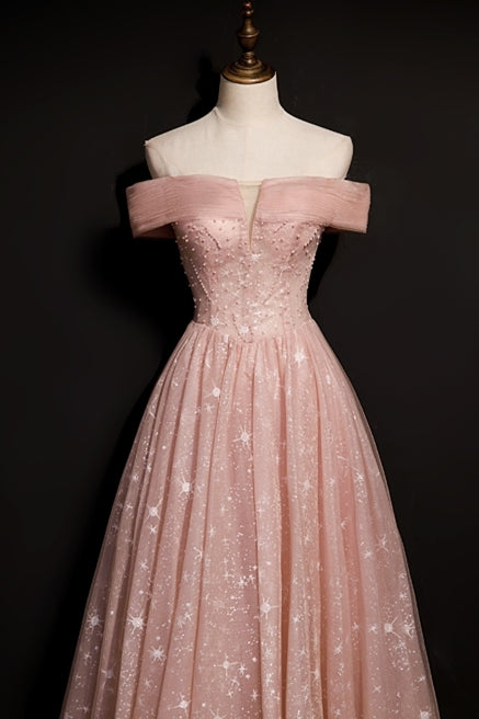 Stunning Off the Shoulder Pink Long Prom Dress
