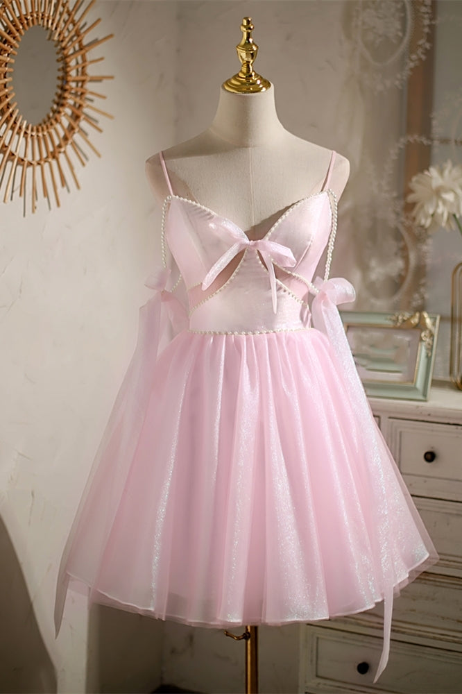 Sweet Ivory Straps Ribbon and Short Tulle Party Dress