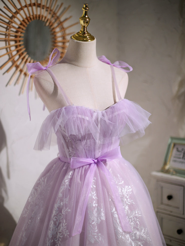 Sweet Purple A-line Short Party Dress with Ribbon