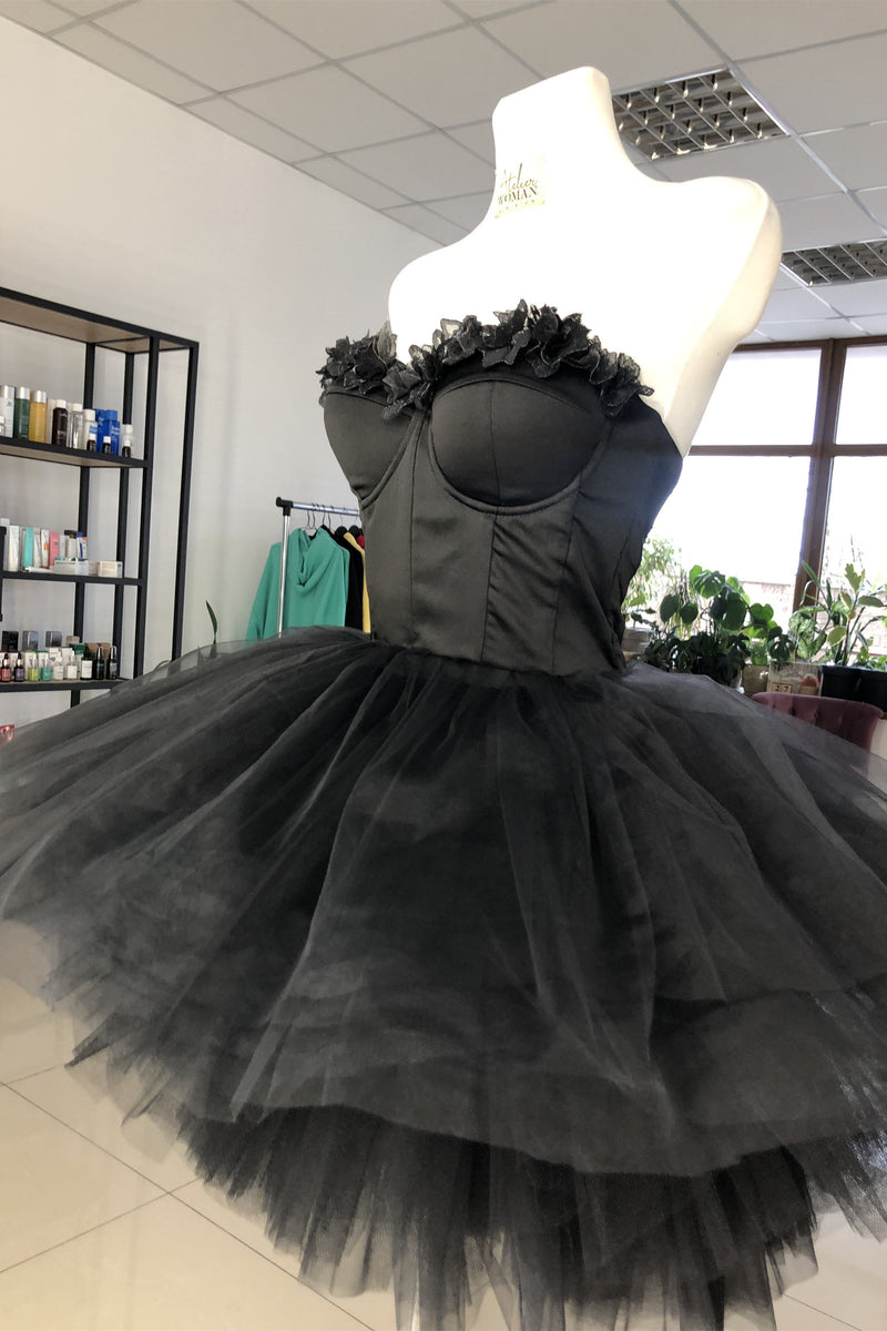 Sweetheart Black Corset Tulle Short Dress