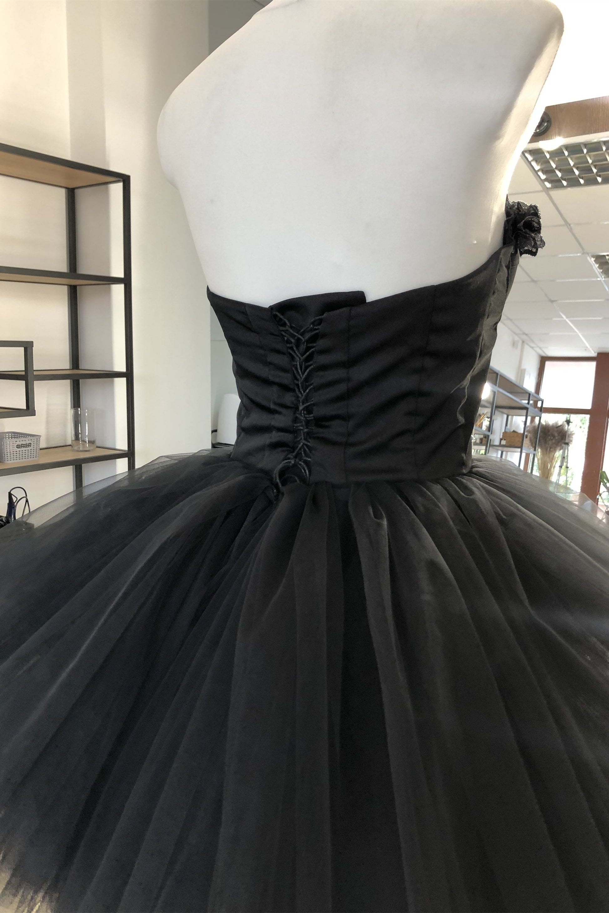 Sweetheart Black Corset Tulle Short Dress