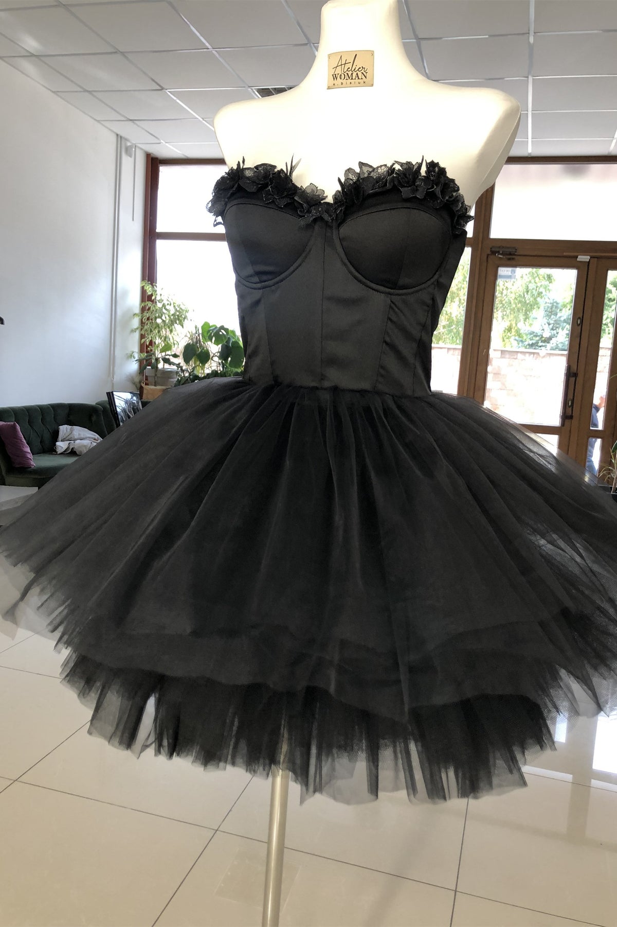 Sweetheart Black Corset Tulle Short Dress