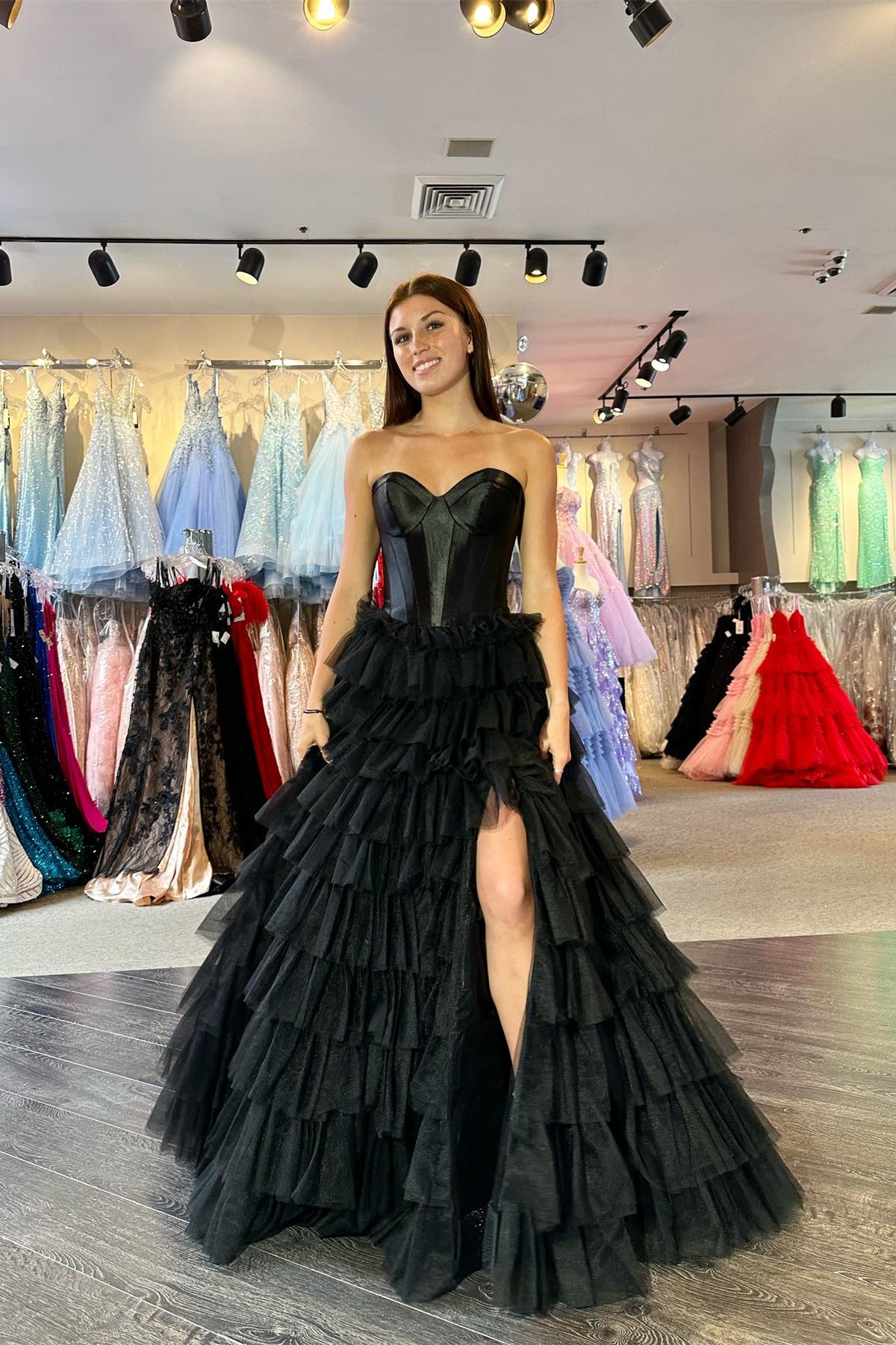 Sweetheart Corset Black Tiered Ruffles Long Formal Gown Dressesforparty Sweetheart Corset Black Tiered Ruffles Long Formal Gown Dressesforparty