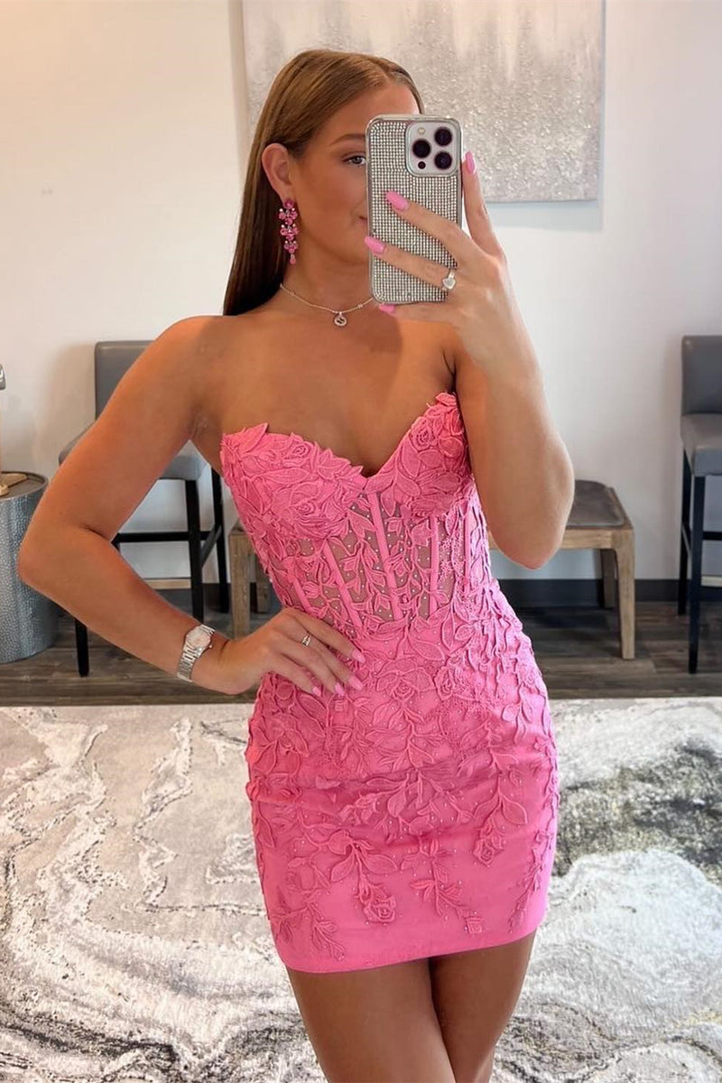 Sweetheart Lavender Lace Appliques Bodycon Mini Dress