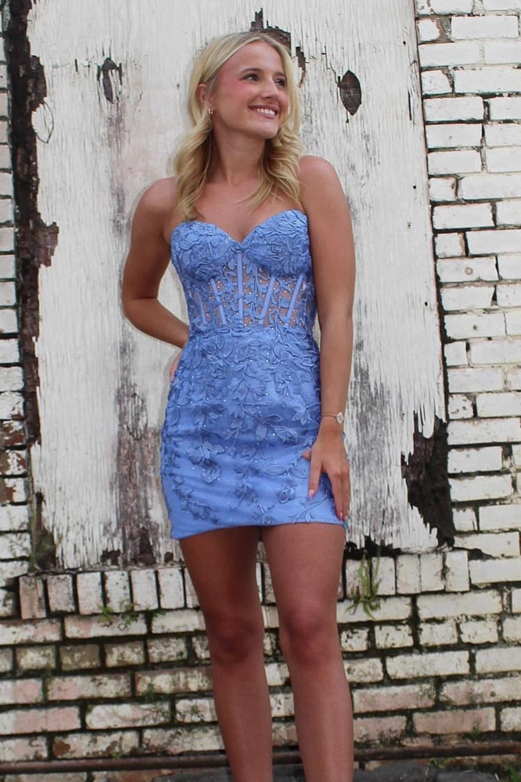 Sweetheart Lavender Lace Appliques Bodycon Mini Dress
