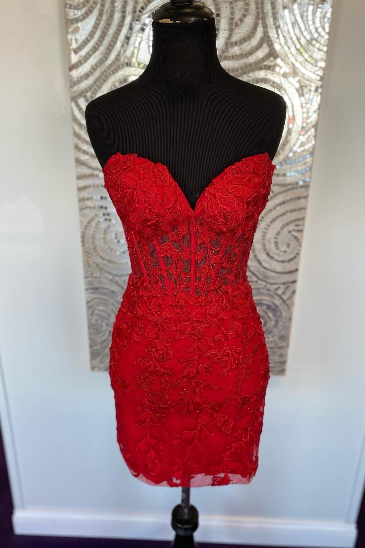 Sweetheart Lavender Lace Appliques Bodycon Mini Dress