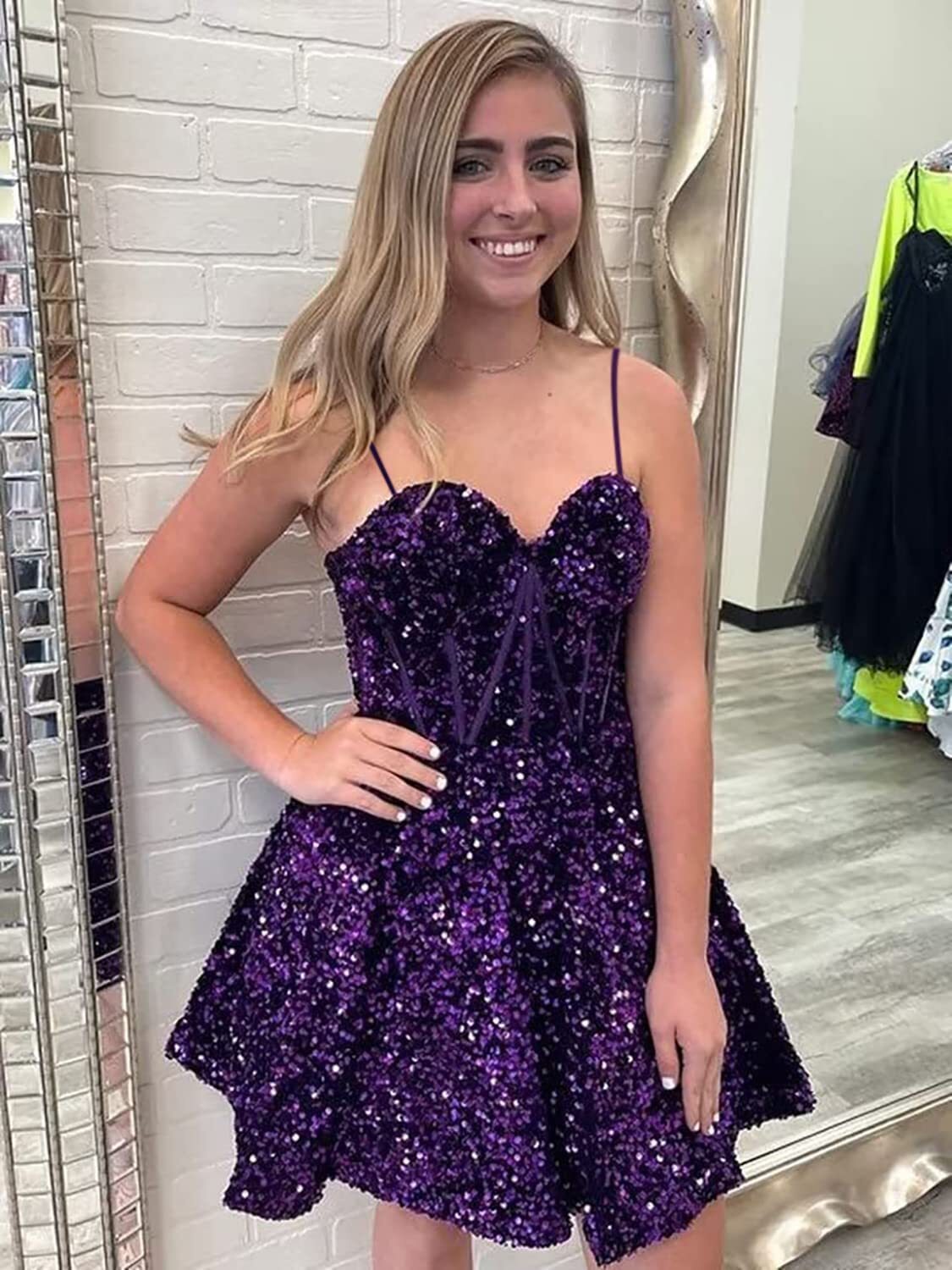 Sweetheart Purple Sequin A-line Short Homecoming Dress with Pockets Dressesforparty Sweetheart Purple Sequin A-line Short Homecoming Dress with Pockets Dressesforparty