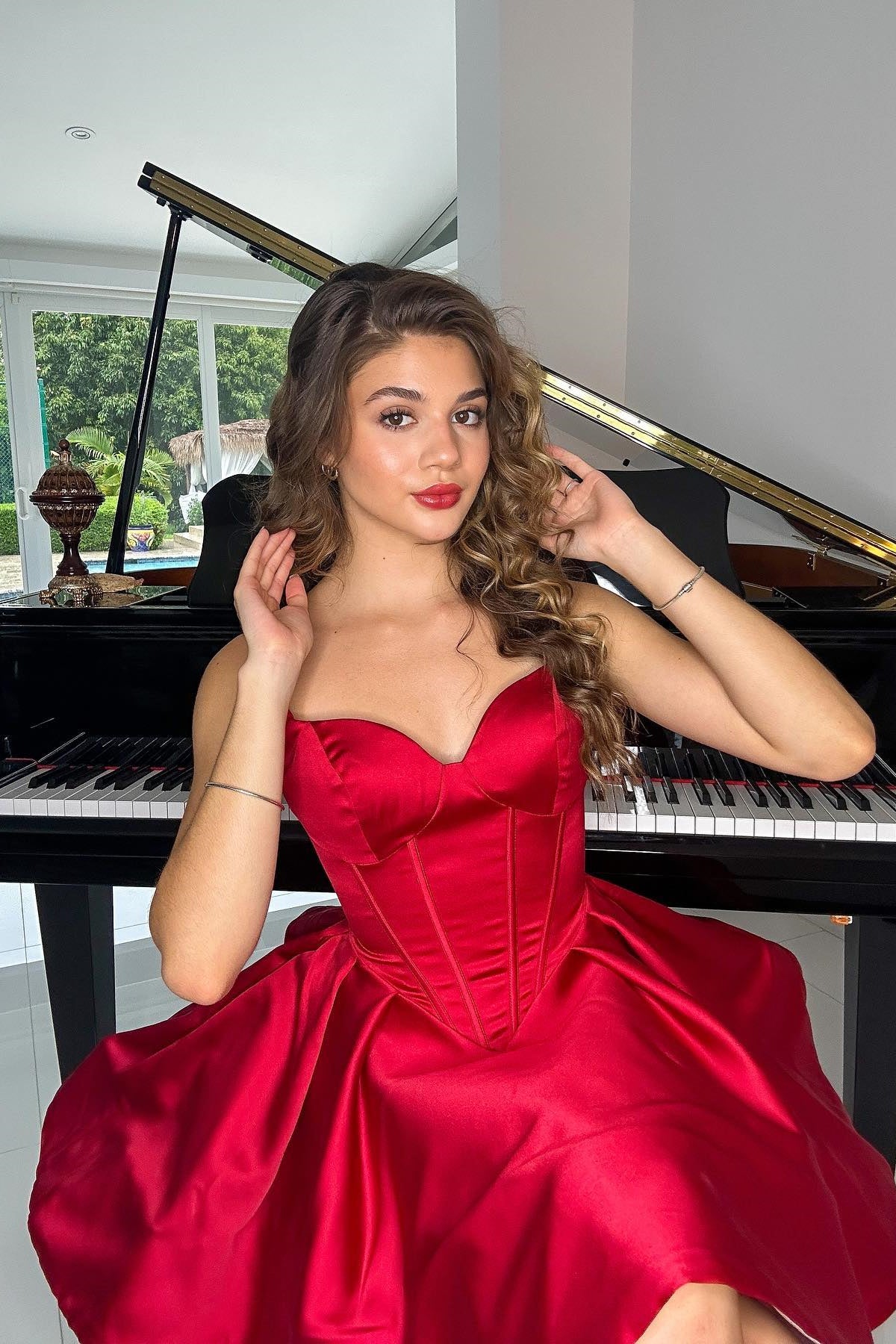 fitted lace wedding dress Red Satin Strapless A-line Short Backless Homecoming Dresses, HM1068 –  MarryLover main image 0