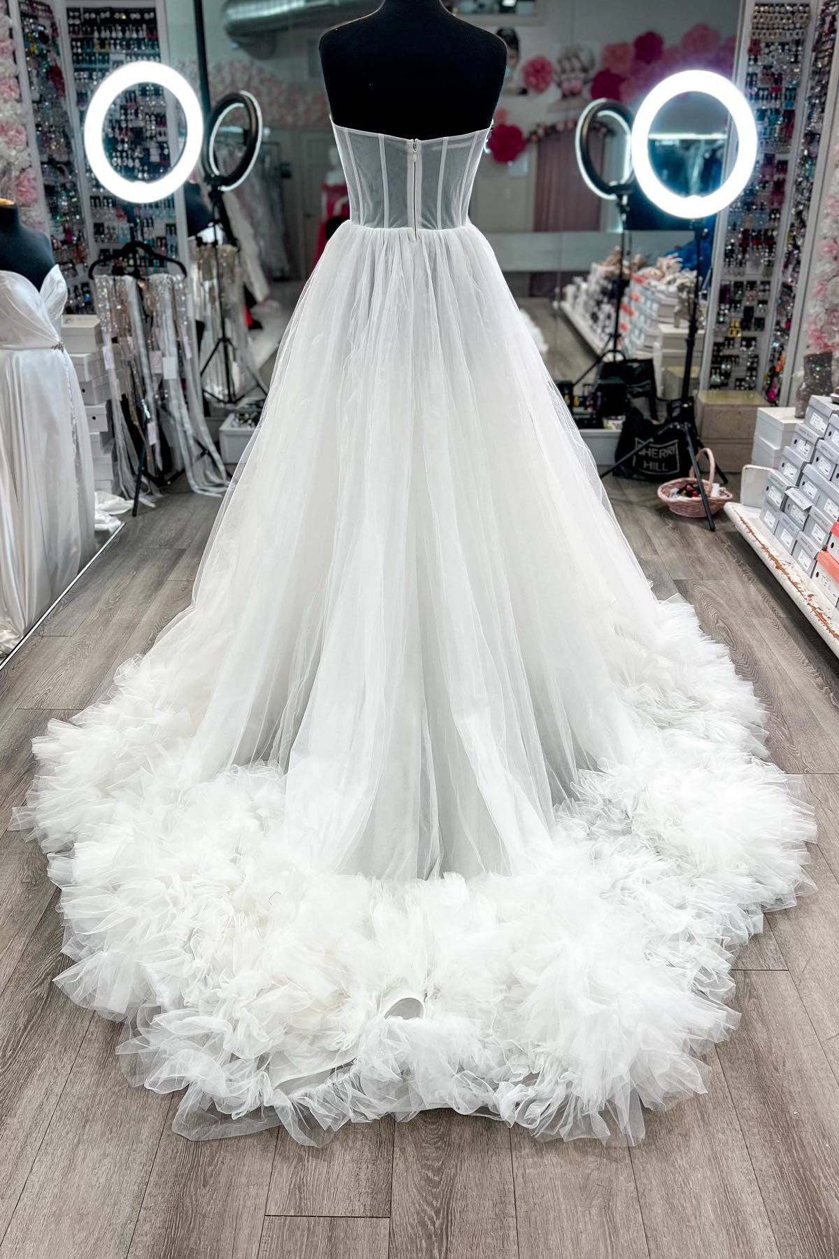 Sweetheart White Corset Ruffles Long Formal Dress