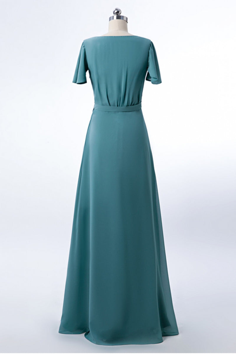 Teal Chiffon Long Wrap Bridesmaid Dress