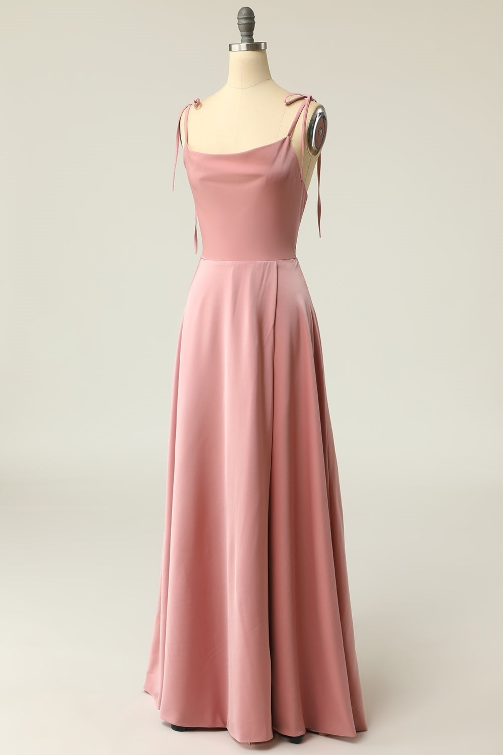 Tie Shoulder Blush A-line Long Prom Dress
