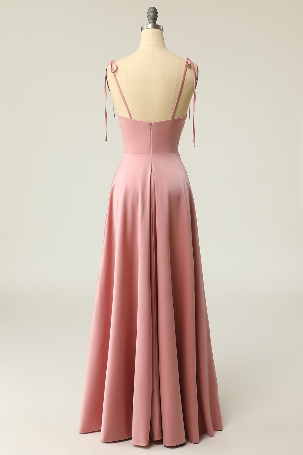 Tie Shoulder Blush A-line Long Prom Dress