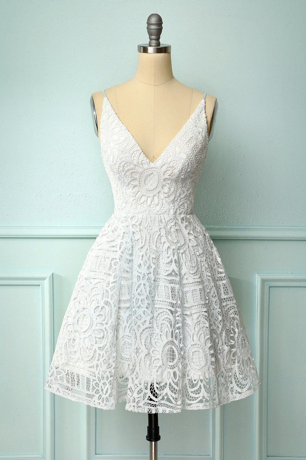 White Lace A-line Short Dress