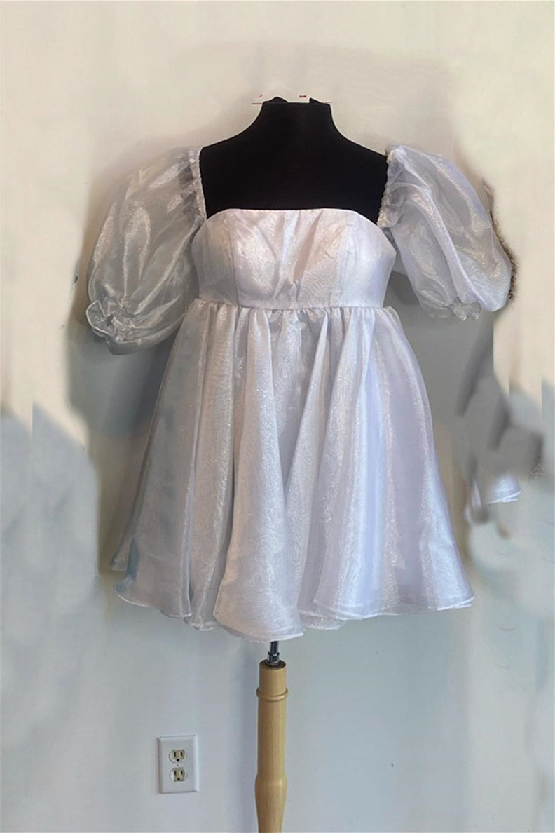 White Short Puffy Sleeves Puffy Dress – Dressesforparty White Short Puffy Sleeves Puffy Dress – Dressesforparty