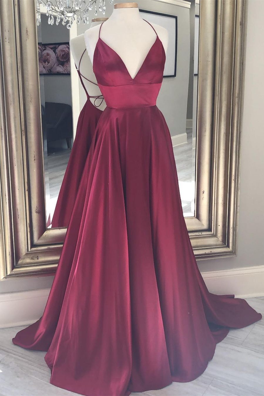 Wine Red A-line Empire Long Prom Dress