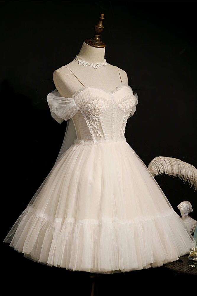 Cute Straps A-line Ivory Short Party Dress