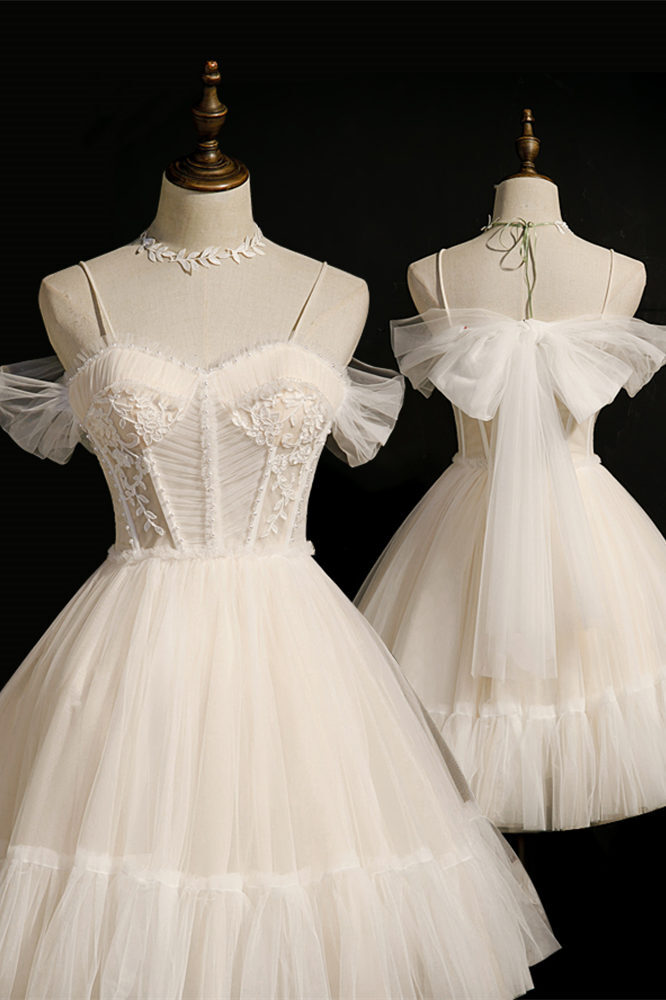 Cute Straps A-line Ivory Short Party Dress