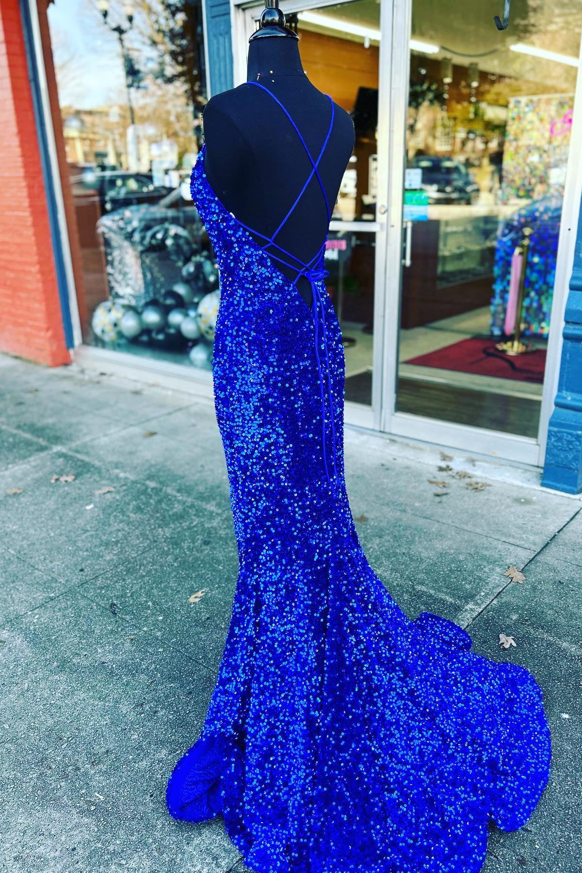 royal blue sequin mermaid dress Lace-Up Royal Blue Sequined Mermaid Long Prom Dress FancyVestido