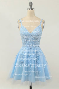 Light Blue Halter A-Line Chiffon Short Party Dresses Homecoming Dresses, DP5774 main image 0