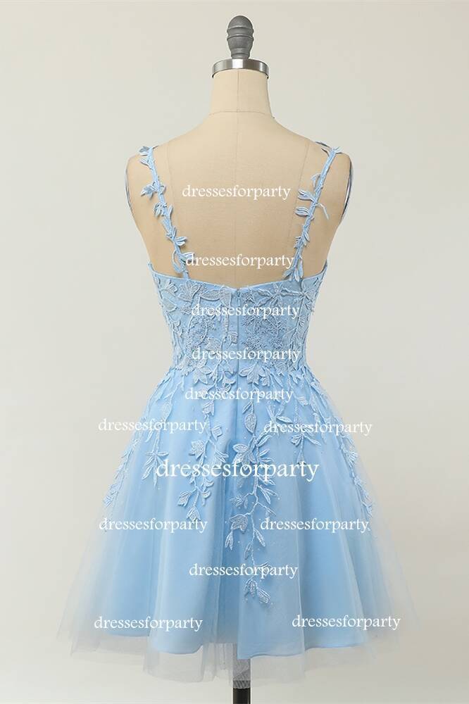 Light Blue Lace A-line Short Homecoming Dress