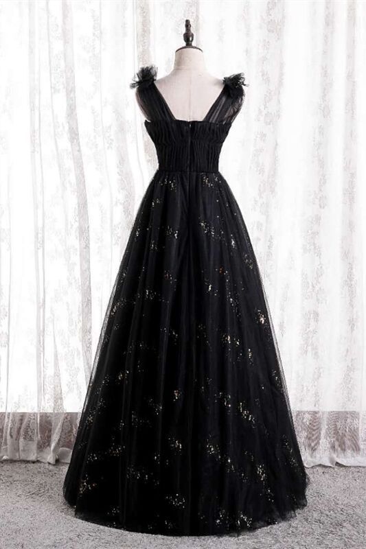 Princess A-line Black Tulle Long Formal Dress