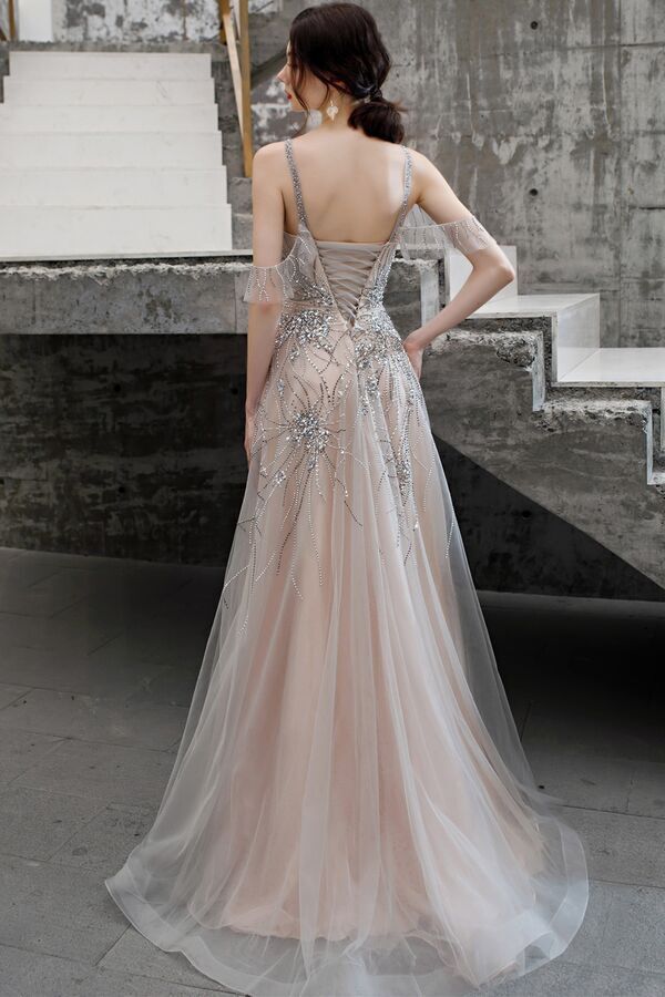 Luxurious Straps Rhinestons Long Formal Dress